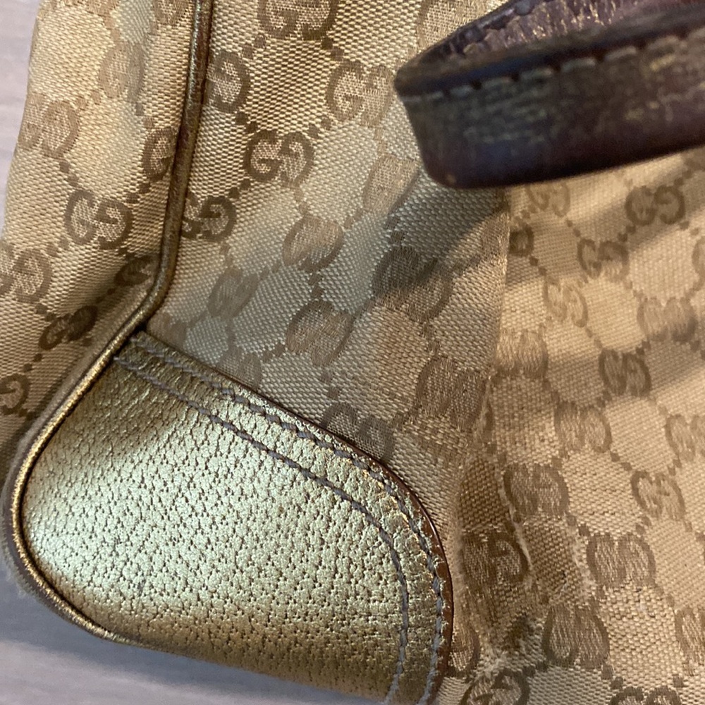 Gucci Princy GG Monogram Gold Canvas Leather Tote Cute Bow Damaged (Authentic) - Picture 10 of 14